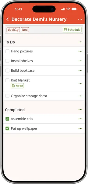 Screenshot of Homemaking App project page on iOS