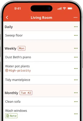 Screenshot of Homemaking App routine page on iOS