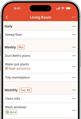 Screenshot of Homemaking App routine page on iOS