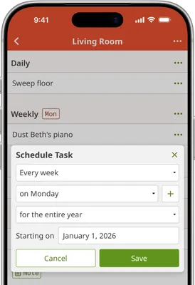 Screenshot of Homemaking App schedule dialog on iOS