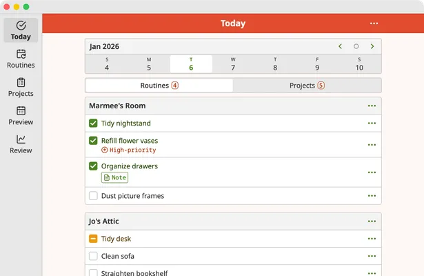 Screenshot of Homemaking App today page on macOS