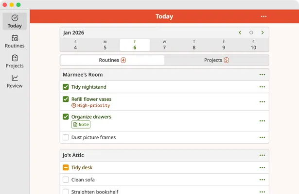 Screenshot of Homemaking App today page on macOS