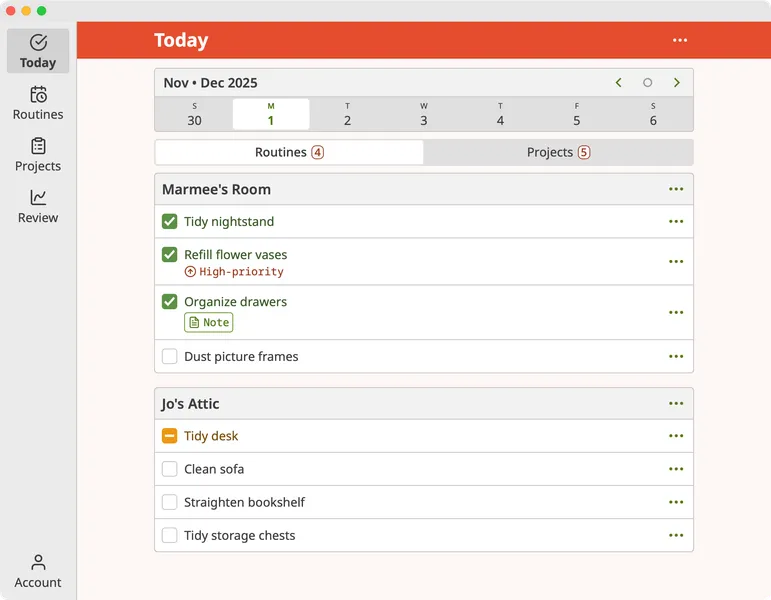 Screenshot of Homemaking App checklist page on macOS
