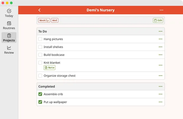 Screenshot of Homemaking App project page on macOS