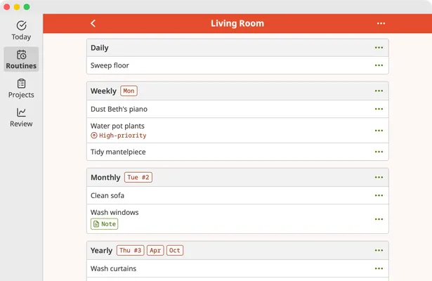 Screenshot of Homemaking App routine page on macOS