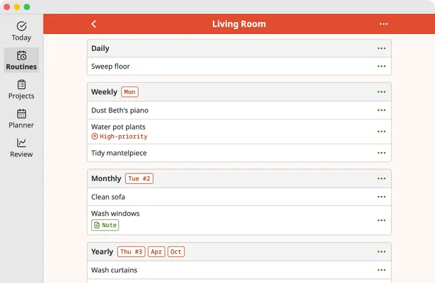 Screenshot of Homemaking App routine page on macOS