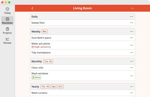 Screenshot of Homemaking App routine page on macOS