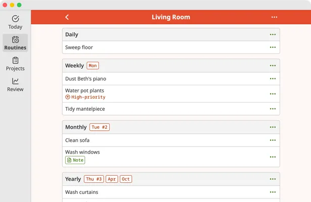 Screenshot of Homemaking App routine page on macOS